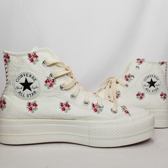 Converse Women CTAS Rose Cross Stitch Lift Platform Size 8.5 Vintage A13659C NWT - Picture 3 of 8
